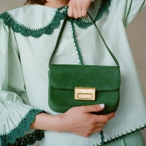 Loeffler Randall Green Suede Shoulder Bag with Gold Hardware